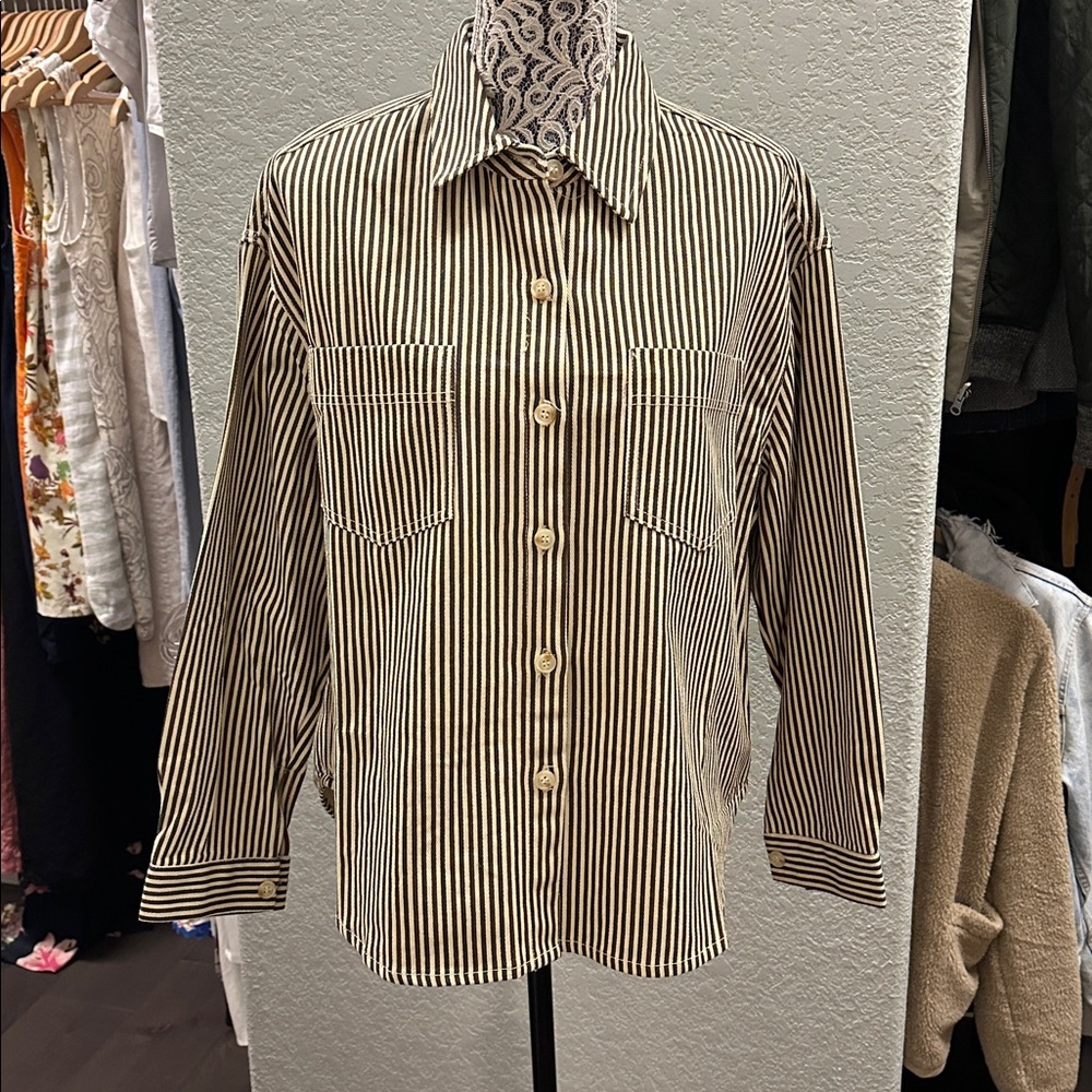 The Korner Black and Brown Striped Women’s Shirt Jacket